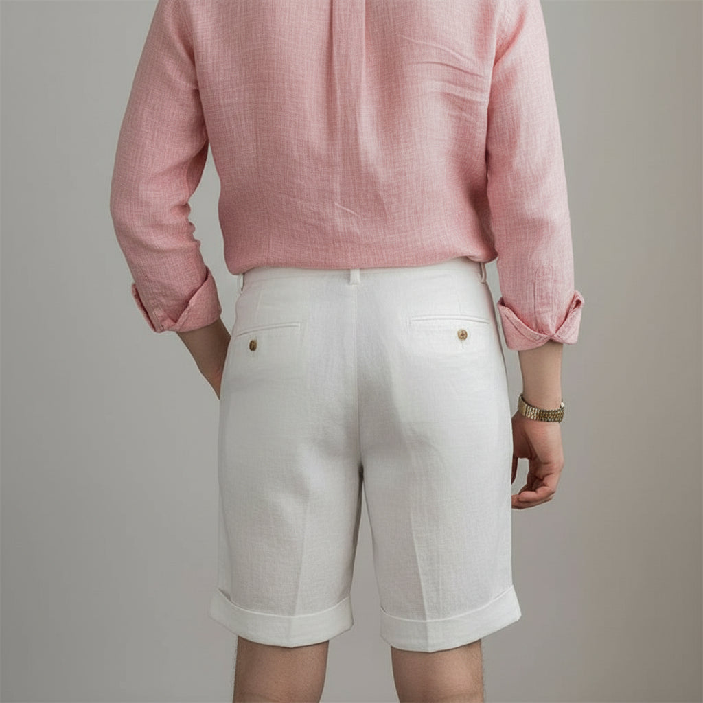 100% Linen Side-Tab Shorts