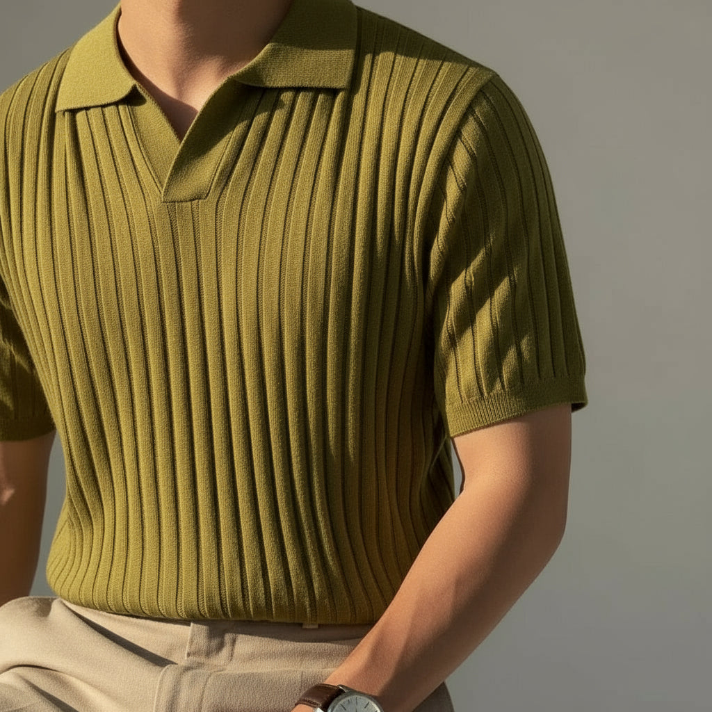 Ribbed V-Neck Polo