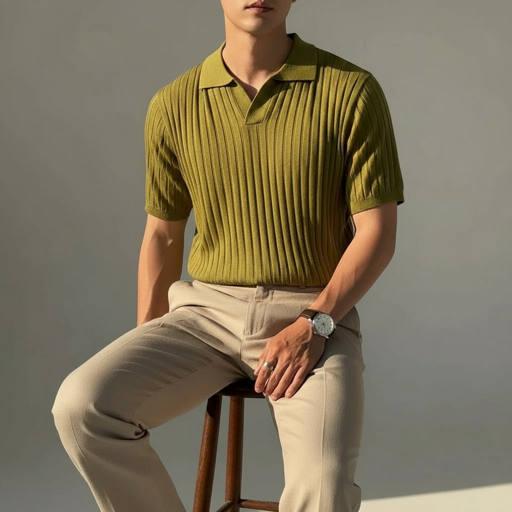 Ribbed V-Neck Polo