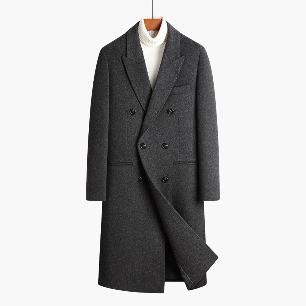 Double-Breasted Wool Blend Overcoat