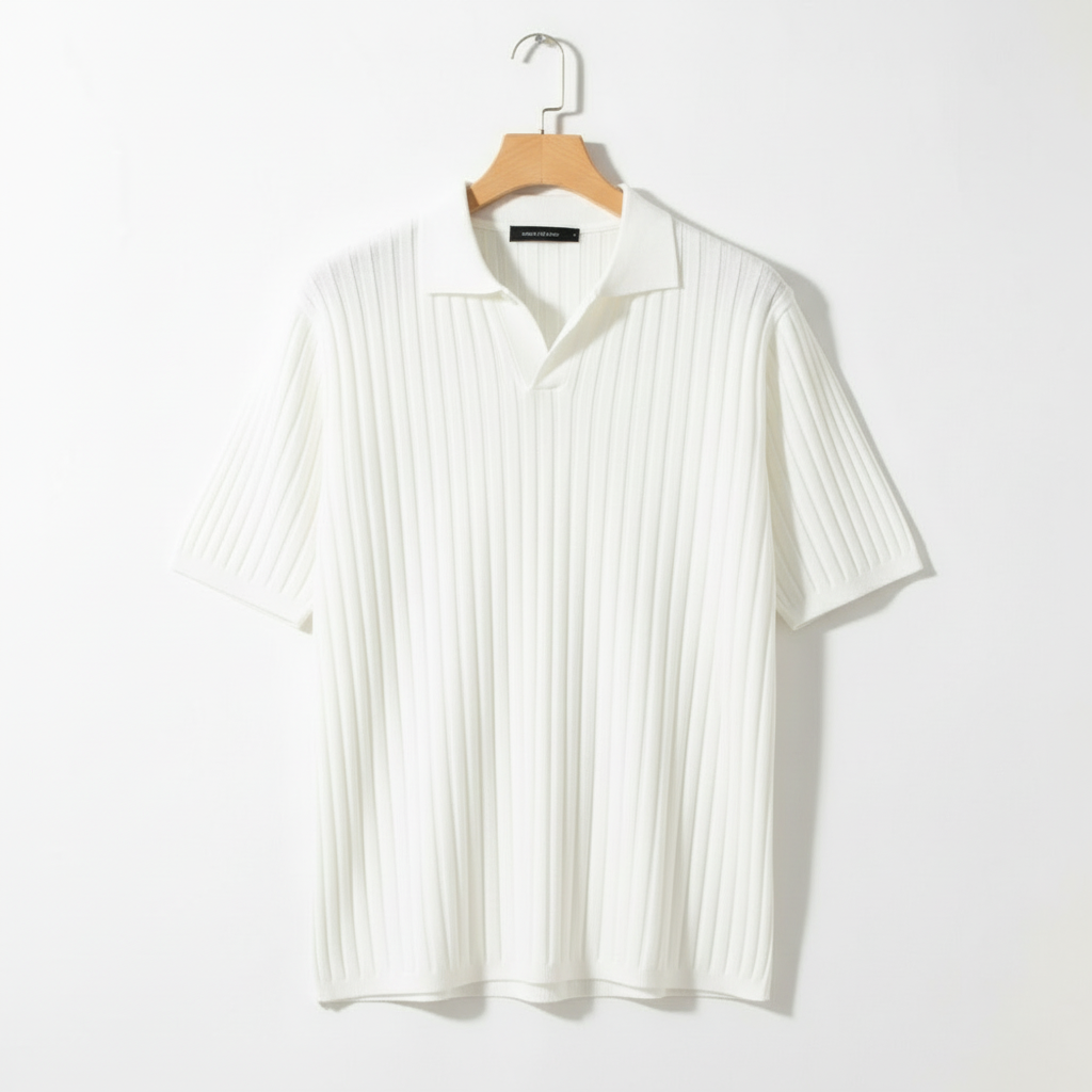 Ribbed V-Neck Polo