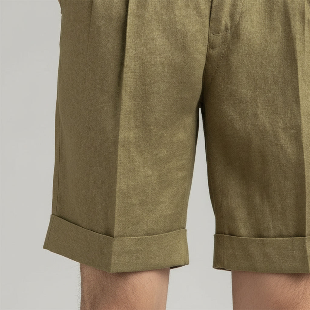 100% Linen Side-Tab Shorts