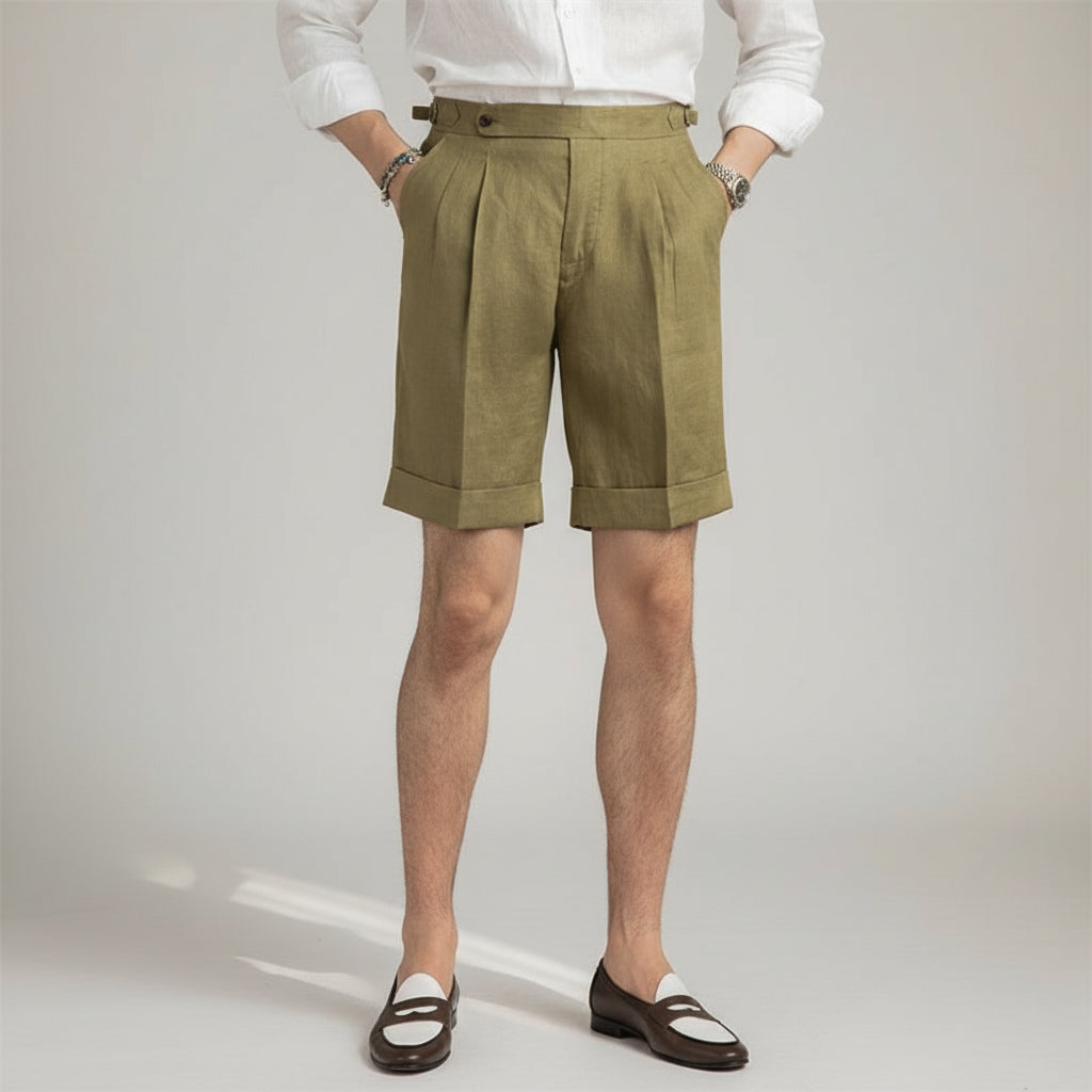 100% Linen Side-Tab Shorts