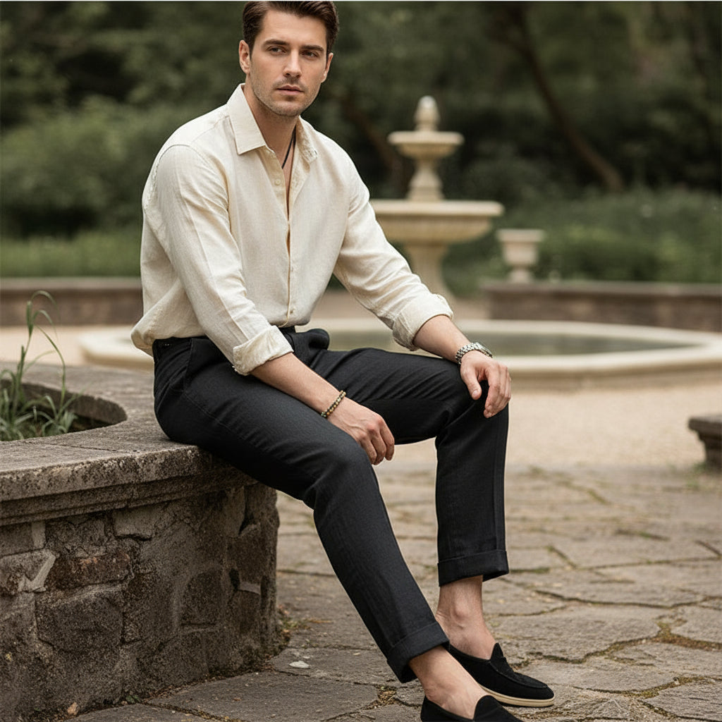 100% Linen Pleated Trousers