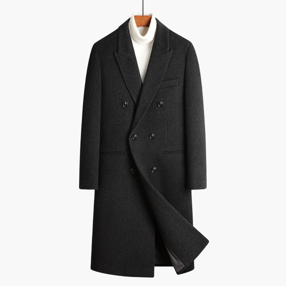 Double-Breasted Wool Blend Overcoat