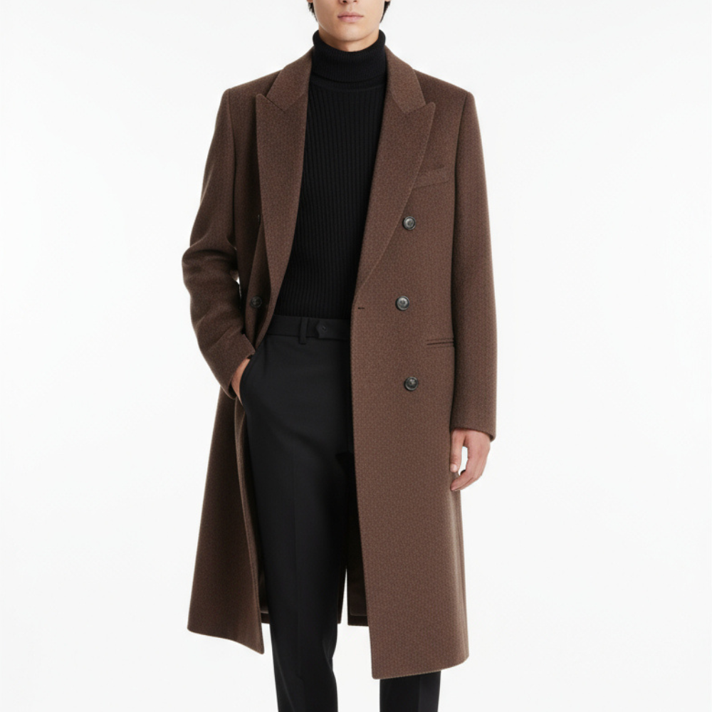 Double-Breasted Wool Blend Overcoat