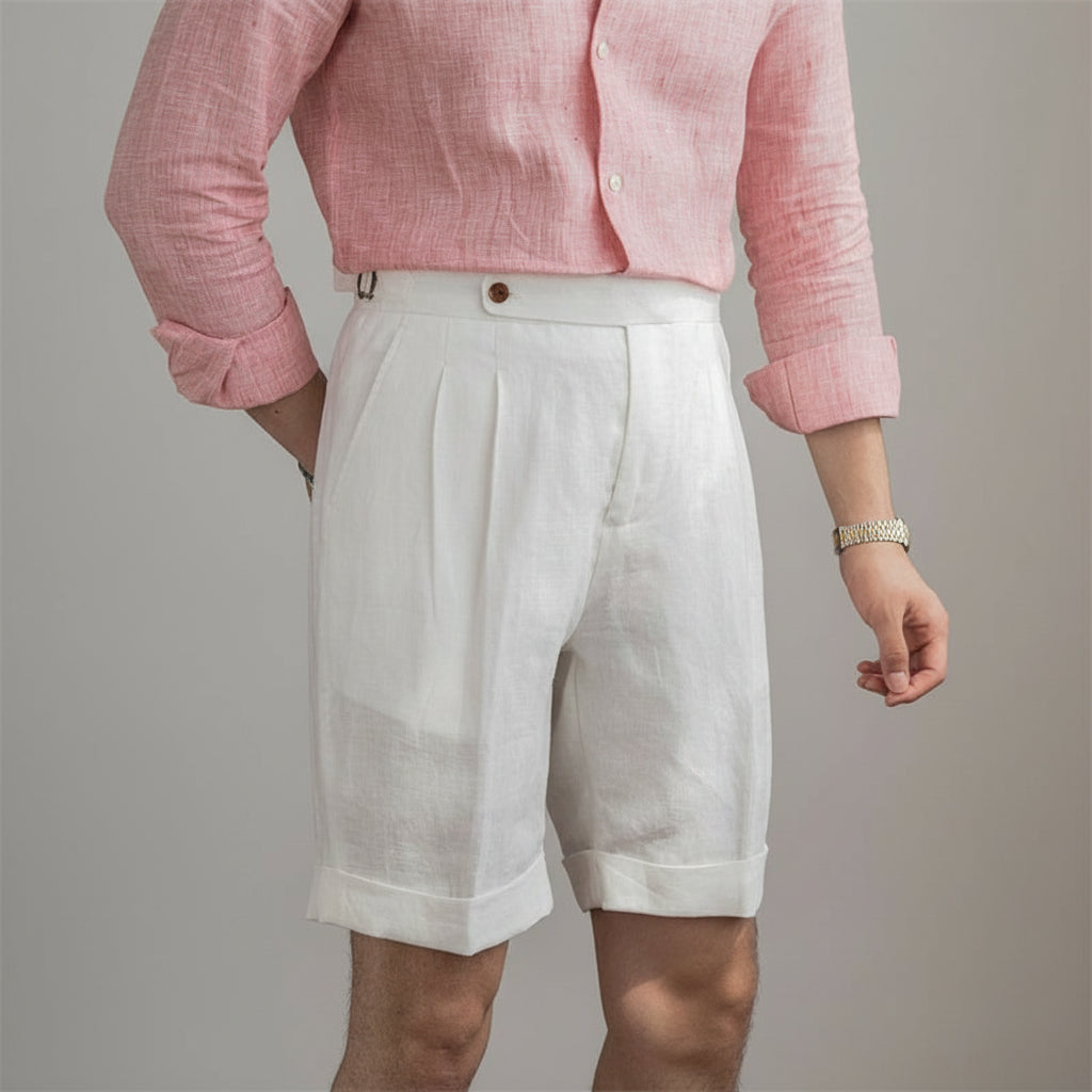 100% Linen Side-Tab Shorts