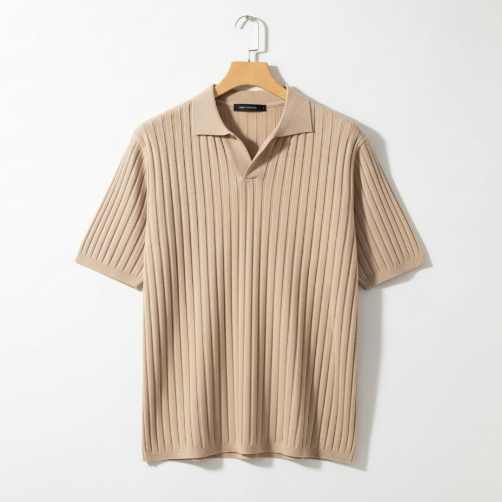 Ribbed V-Neck Polo