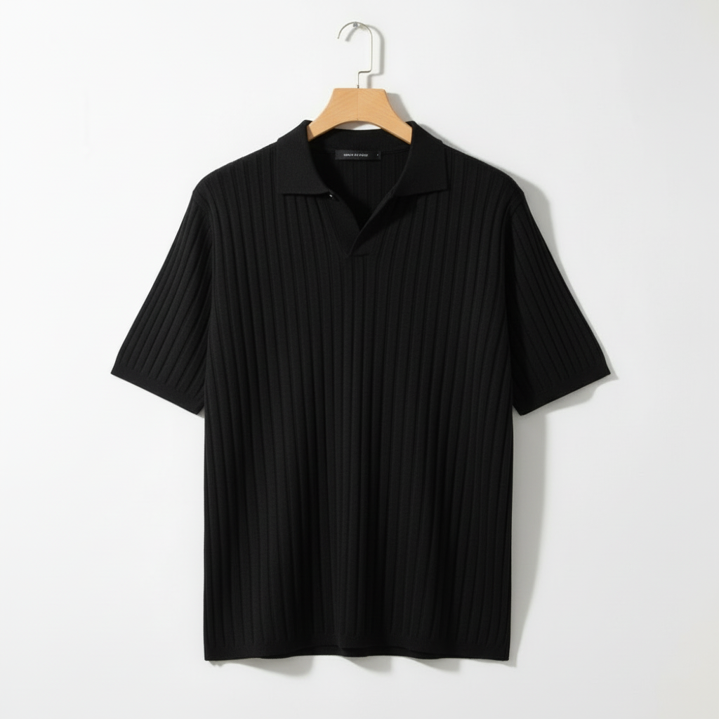 Ribbed V-Neck Polo