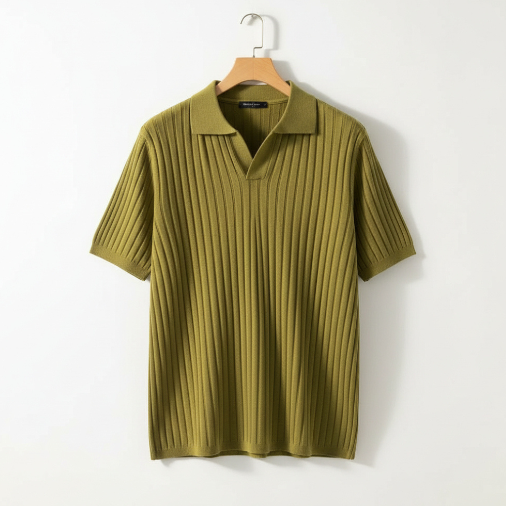 Ribbed V-Neck Polo