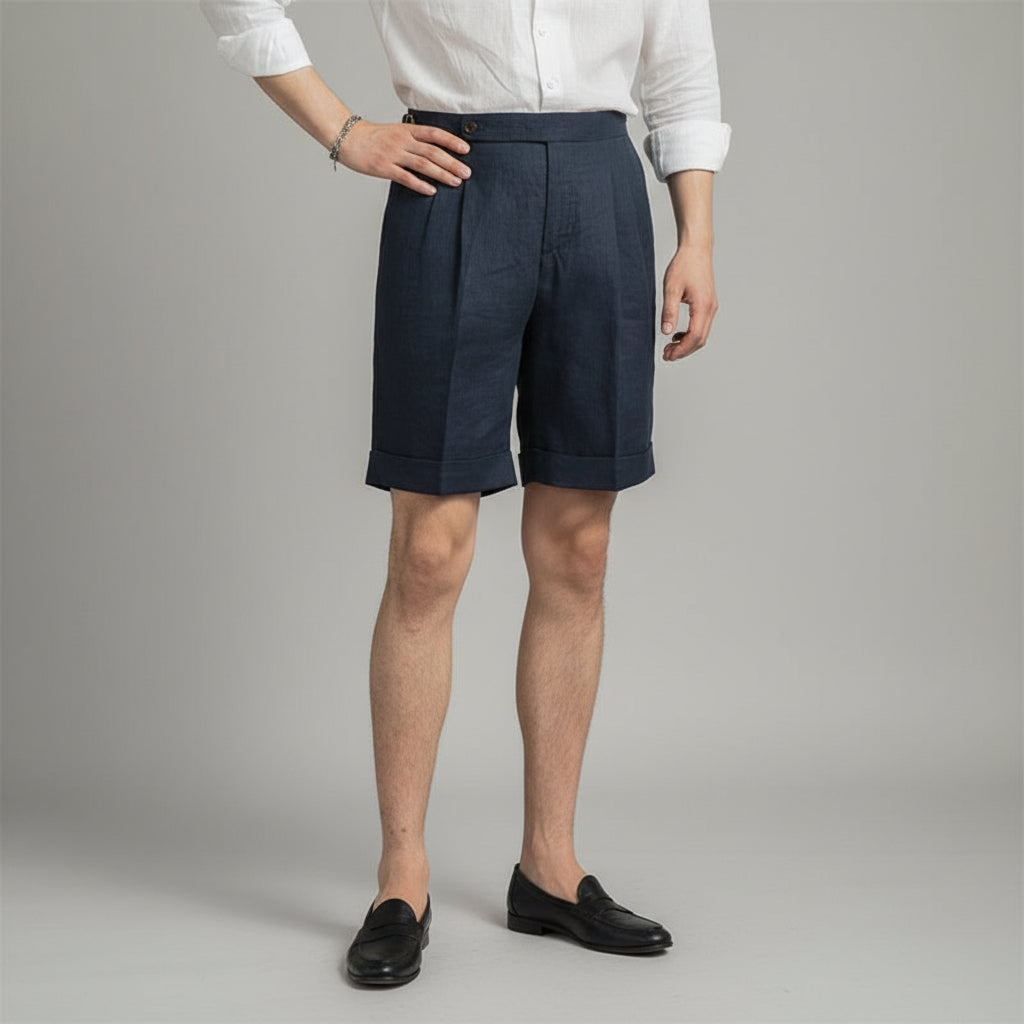 100% Linen Side-Tab Shorts