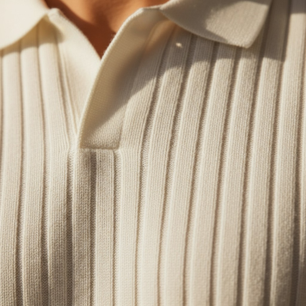 Ribbed V-Neck Polo