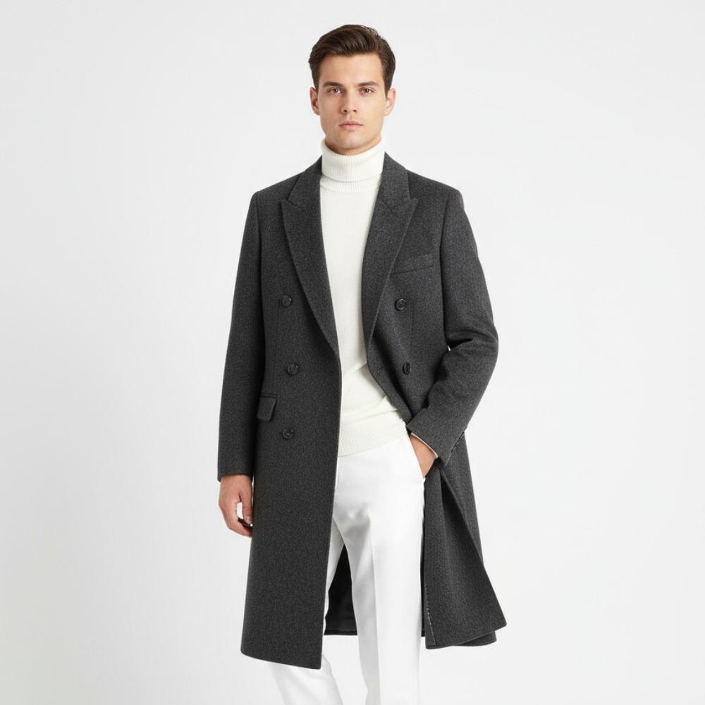 Double-Breasted Wool Blend Overcoat