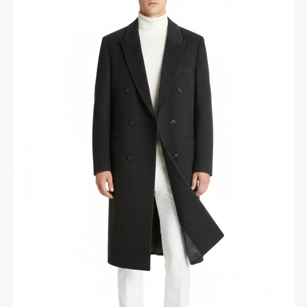 Double-Breasted Wool Blend Overcoat
