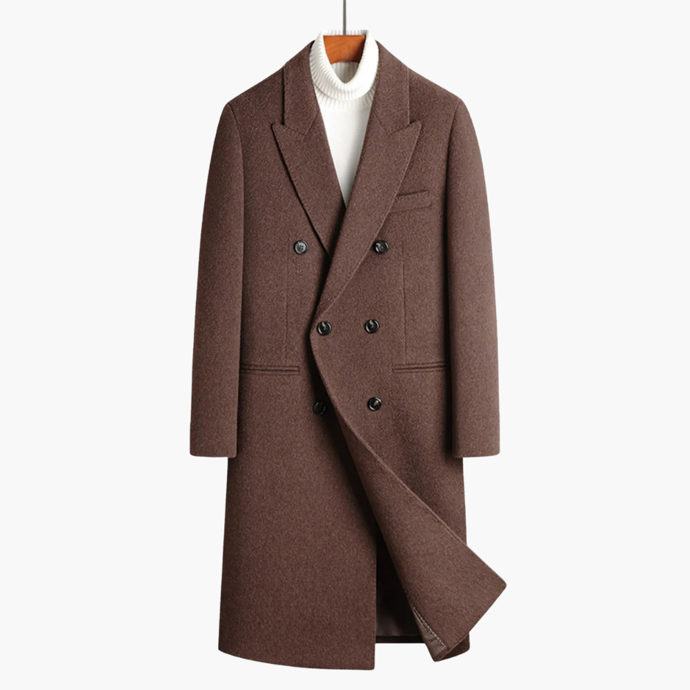 Double-Breasted Wool Blend Overcoat