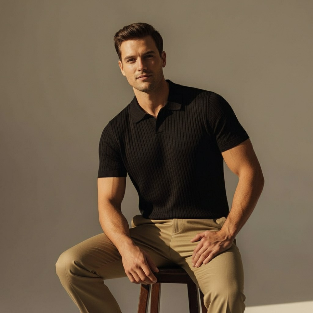 Ribbed V-Neck Polo