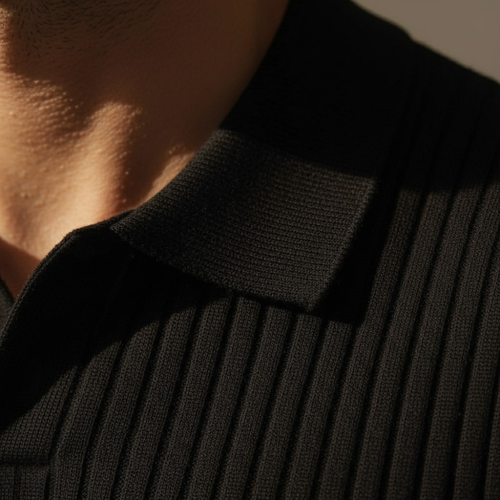 Ribbed V-Neck Polo