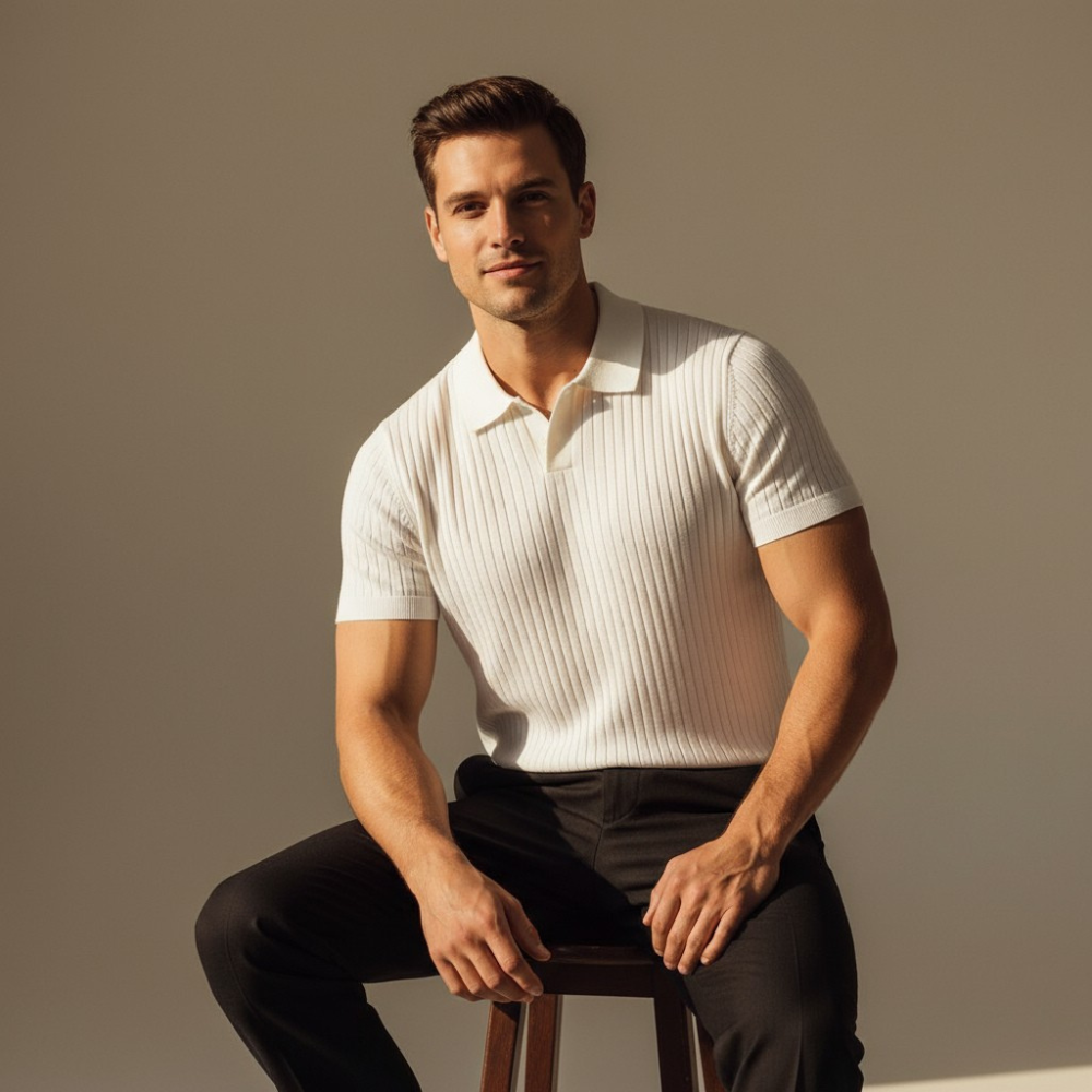 Ribbed V-Neck Polo