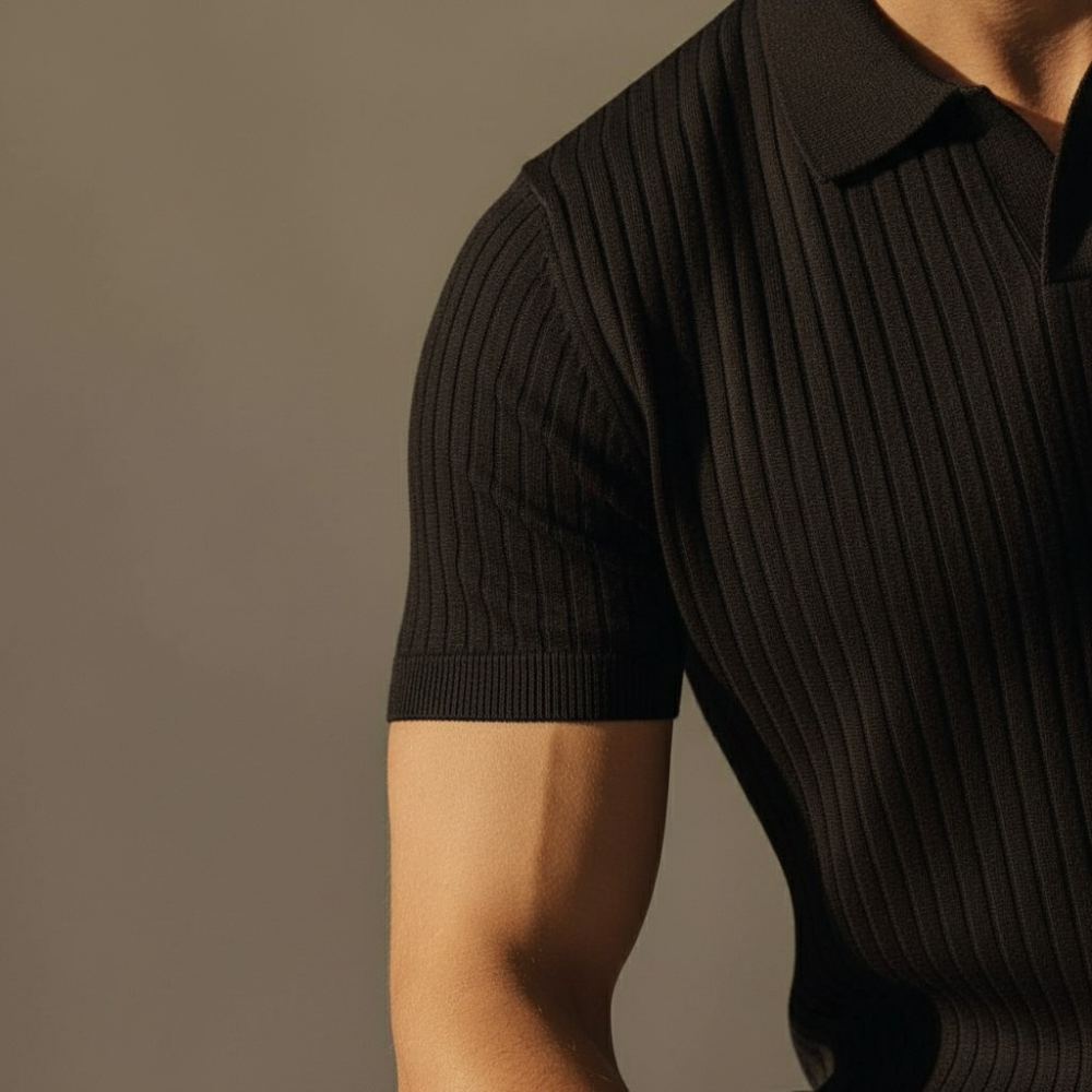 Ribbed V-Neck Polo