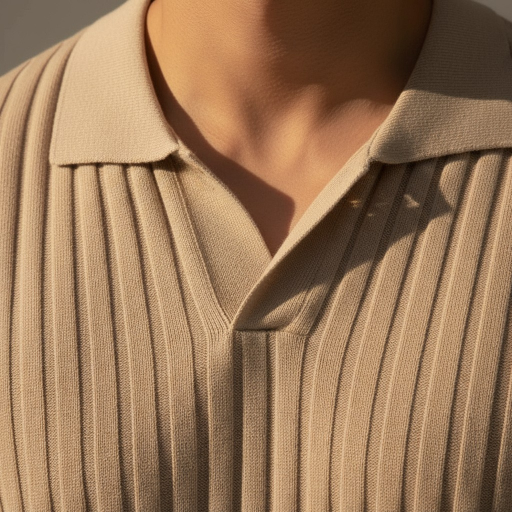 Ribbed V-Neck Polo